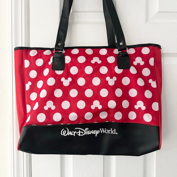 Walt Disney World Red White Minnie Mouse Polka Dot Exclusive Canvas Zip Tote - Picture 8 of 10